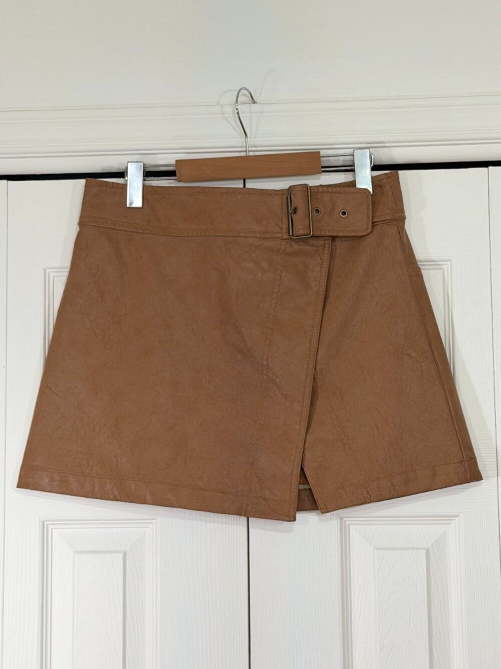 Free People Camel Faux Leather Wrap Skirt